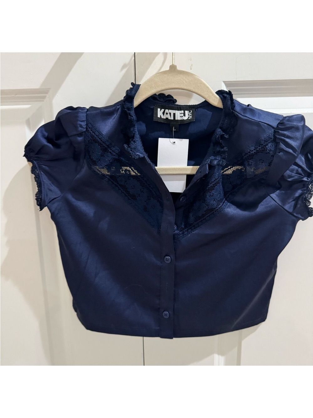 Katie J NYC Navy Satin Blouse - Picture 2 of 4
